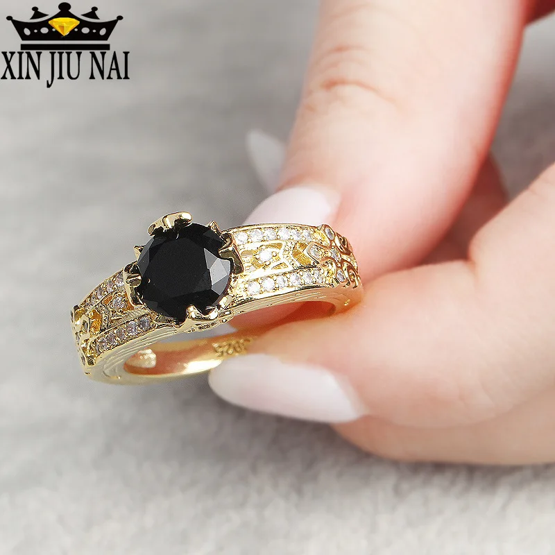 Hot Selling Black Onyx 18K Gold Zirconium Blue Stone Color Rings For Women Man Party Wedding Ring Hang Jewelry Size 5-12 | Украшения и