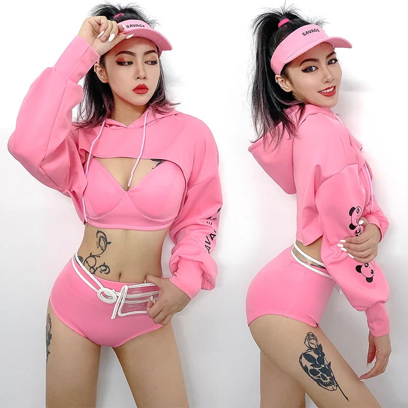 

Jazz Street Dance Costume Women Adult Sexy Nightclub Gogo Pole Dancing Clothing Pink Bikini Dancewear Suit Rave Outfit YS1833