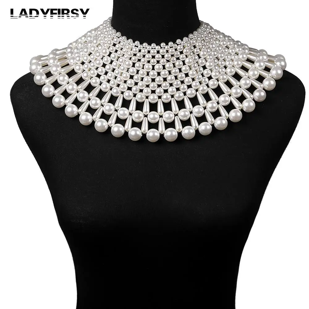 Ladyfirsy ожерелья с искусственным жемчугом Bohemain Модный женский ручной работы для девочек Свадебная вечеринка Гипербола Шарм переплетение ожерелье
