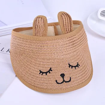 

Empty Top Wide Brim Sunshade Rabbit Ear Straw Cartoon Summer Kids Hat Beach Cap Foldable Fashion Breathable Gift Travel Cute
