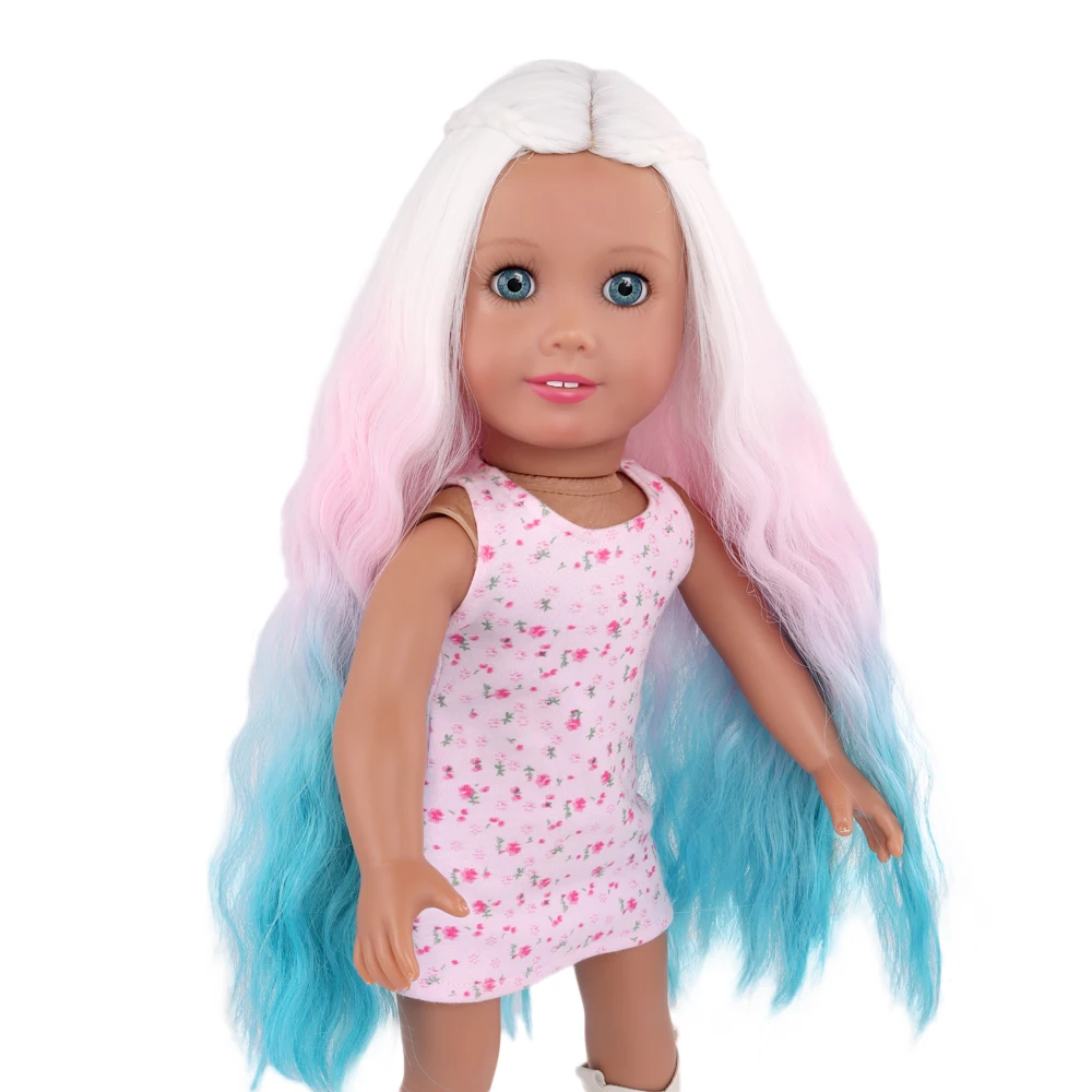 MUZIWIG 18 inch American Dolls Hair Wig Doll Accessories Long Wavy Curly White Pink Blue Heat Resist Doll Wigs For DIY Dolls hair clipper holder resist heat electric trimmer station display rack barber stainless steel clipper organizer hairstylist tool