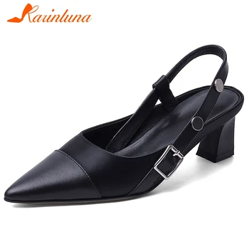 

Karinluna 2020 New Arrivals Genuine Leather Office Lady Sandals Woman Shoes Women Strange Style Slip On Solid Shoes Woman Pumps