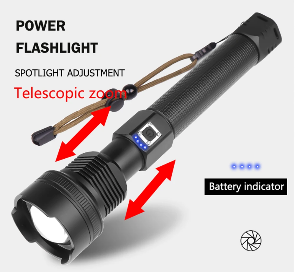 Супер яркий XHP90/70,2 светодиодный фонарик, супер мощный фонарь, USB лампа с зумом, фонарь с зумом, работающий от аккумулятора 18650 26650