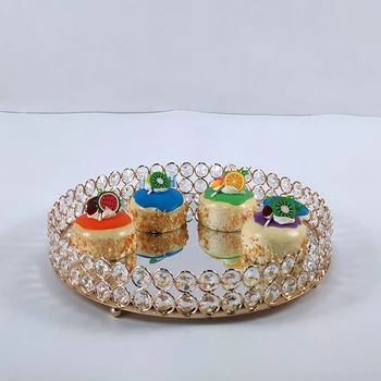 

new round gold mirror cupcake stand crystal metal Party and family decoration large fruit plate fruit basket home set cake tool