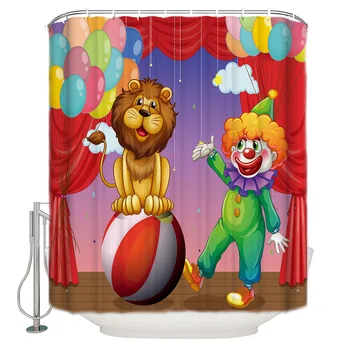 

Red Stage Animal Lion Clown Balloon Bathroom Accessories Waterproof Bathroom Shower Curtain With Hook Accessory