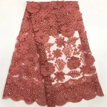 

pink High quality beads African Sequins wedding lace fabric Hot selling French tulle net lace fabric New embroidered lace fabric