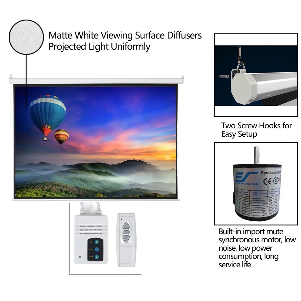 

100"Viewing Area Motorized Projector Screen Home Theater Movies Classroom Training Projector with Remote Control
