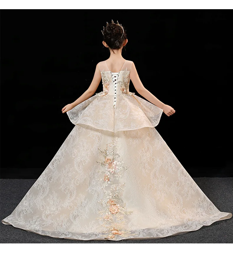 Шикарная мечта, высококачественное кружевное платье принцессы с вышитыми цветами для девочек, свадебное платье для девочек, роскошное вечернее платье