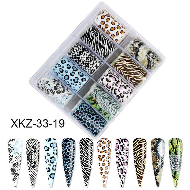 Star Transfer Paper Laser Leopard Print Gale Camouflage Small Fresh Fruit Star Set Nail Sticker Decorative Art 1Box 10 Grid