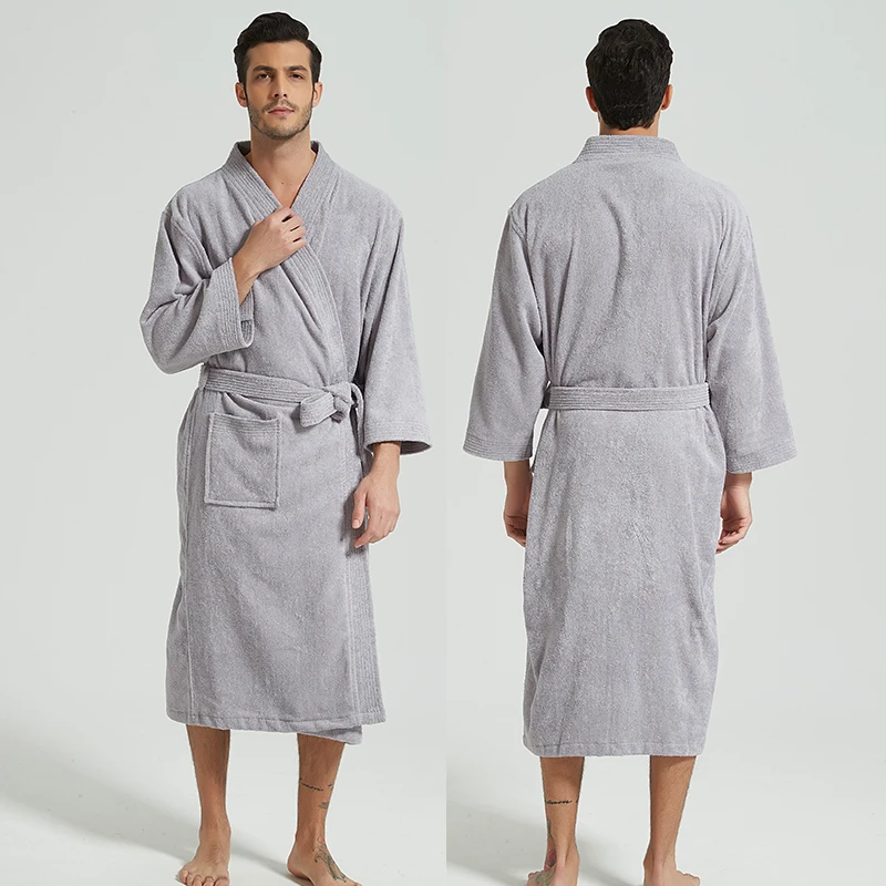 

Kimono Men's Robe 100% Cotton Bathrobe Thicken Terry Fleece Robes Men's Long Robe Plus Size Sleepwear Nightgown Bridesmaid Robe