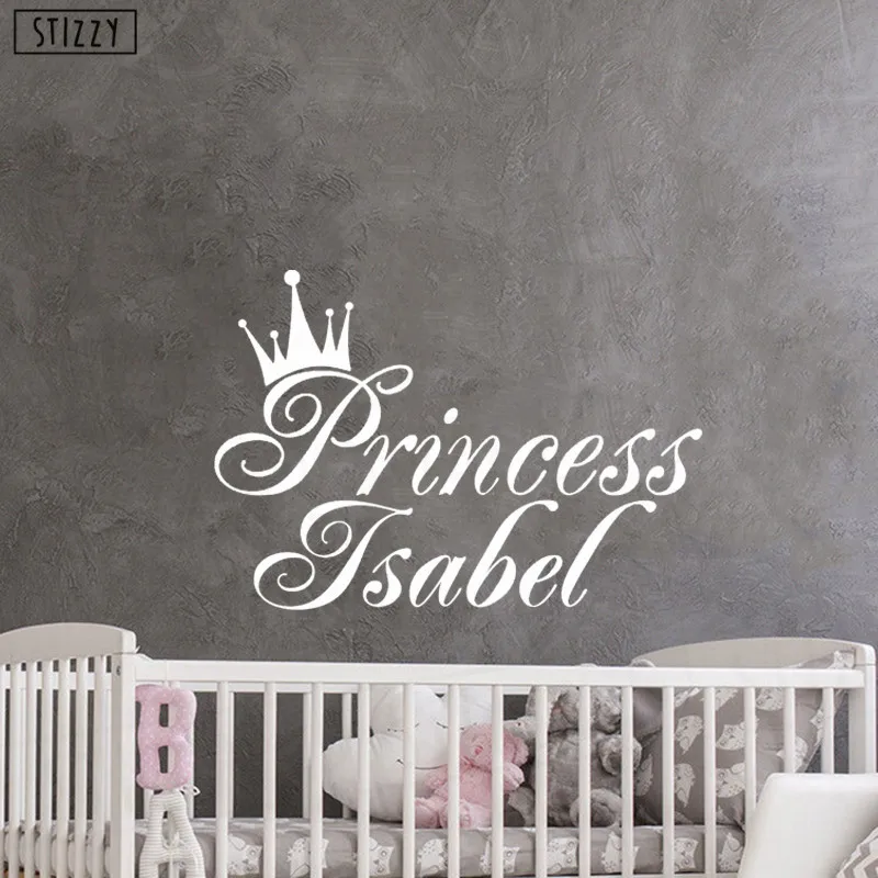 L801 White Настенная Наклейка stizzy Baby Grils имя Виниловые наклейки на стену Корона принцесса персонализированный Декор Детская спальня плакат художественный дизайн Фреска D113 - Цвет: L801 White
