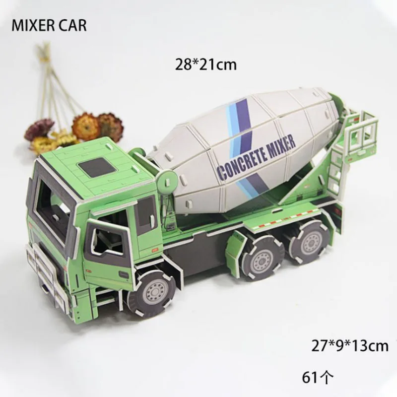 3D Paper Jigsaw Puzzle Cartoon Engineering Truck for Kids