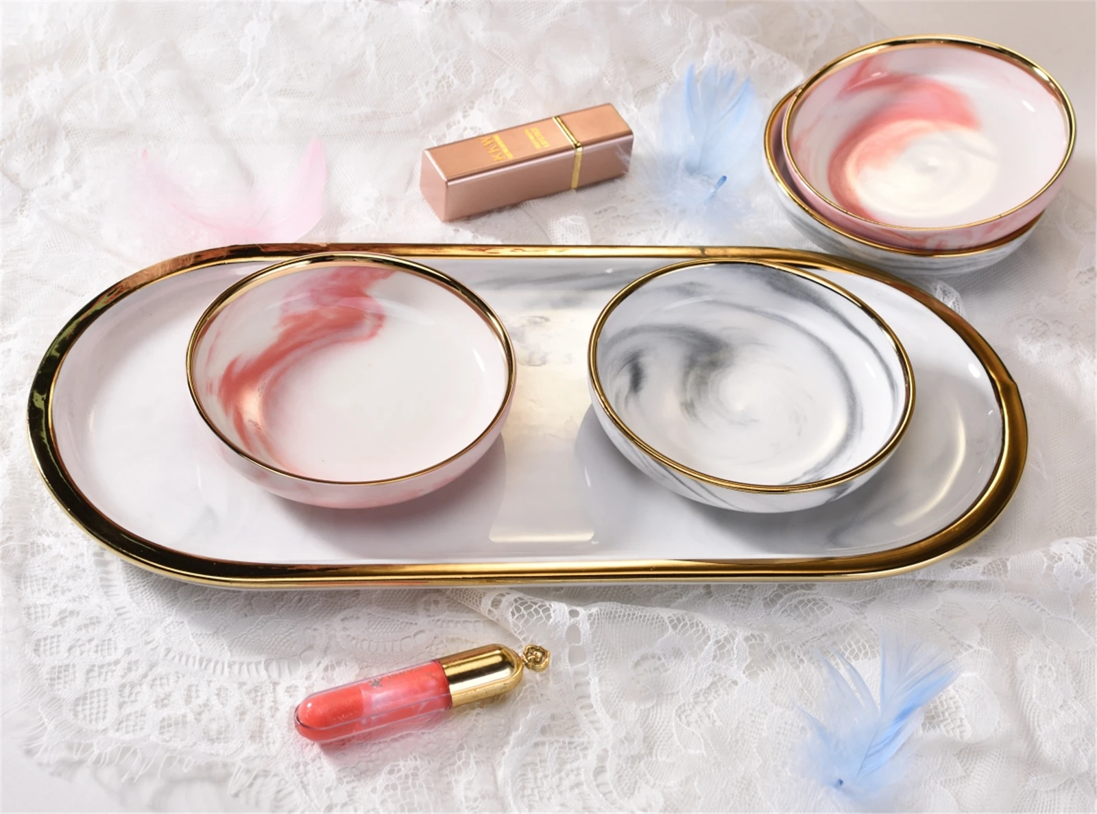 Nordic Ceramic Small Jewelry Dish Earrings Necklace Ring Storage Plates Fruit Dessert Display Bowl Decoration Sauce dish