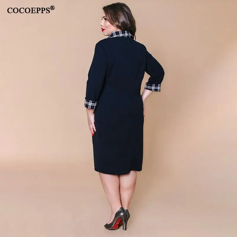 5xl 6xl женское платье большого размера, клетчатое лоскутное платье до колен для офиса, Повседневное платье размера плюс, осенне-зимнее винтажное платье vestidos