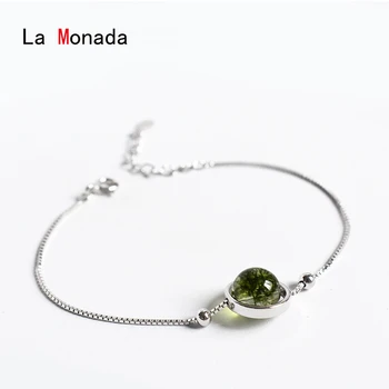 

La Monada Fashion Jewelry Womens Accessories Green Bead Hand Chain Bracelets Women 925 Sterling Silver Bracelet Trendy Crystal