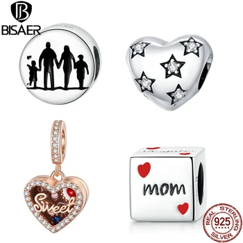 

BISAER Beads 925 Sterling Silver Warm Family & Heart Box Charms Pendant Fit DIY Original Bracelet Necklace Jewelry Gift GXC1662