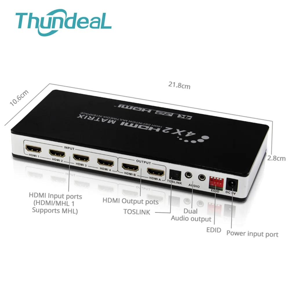 HDMI Матрицы Full HD 4 К 2 К 3D 1080 P HDMI матричный коммутатор 4x2 Splitter конвертер адаптер С Пульт дистанционного Управления+ TOSLink SPDIF Audio