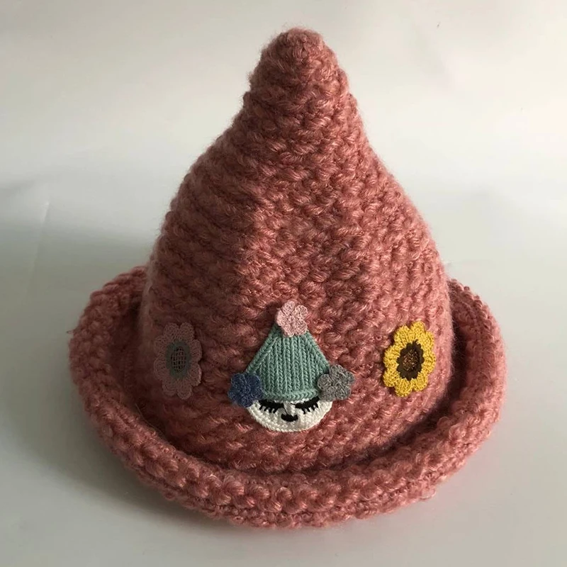 Розовый Новинка; модная шерстяная теплая шапка Skullies Beanies; детская зимняя шапка для девочек; вязаные шапки-бини; Весенняя однотонная Шапка-бини - Цвет: Розовый