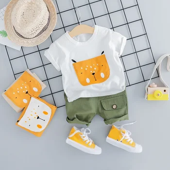 

Children Boy Summer Set Clothes Cartoon Printed Short Sleeve T-shirt Round Collar Casual Tops+Pants Toddler Infant Boy Outfits