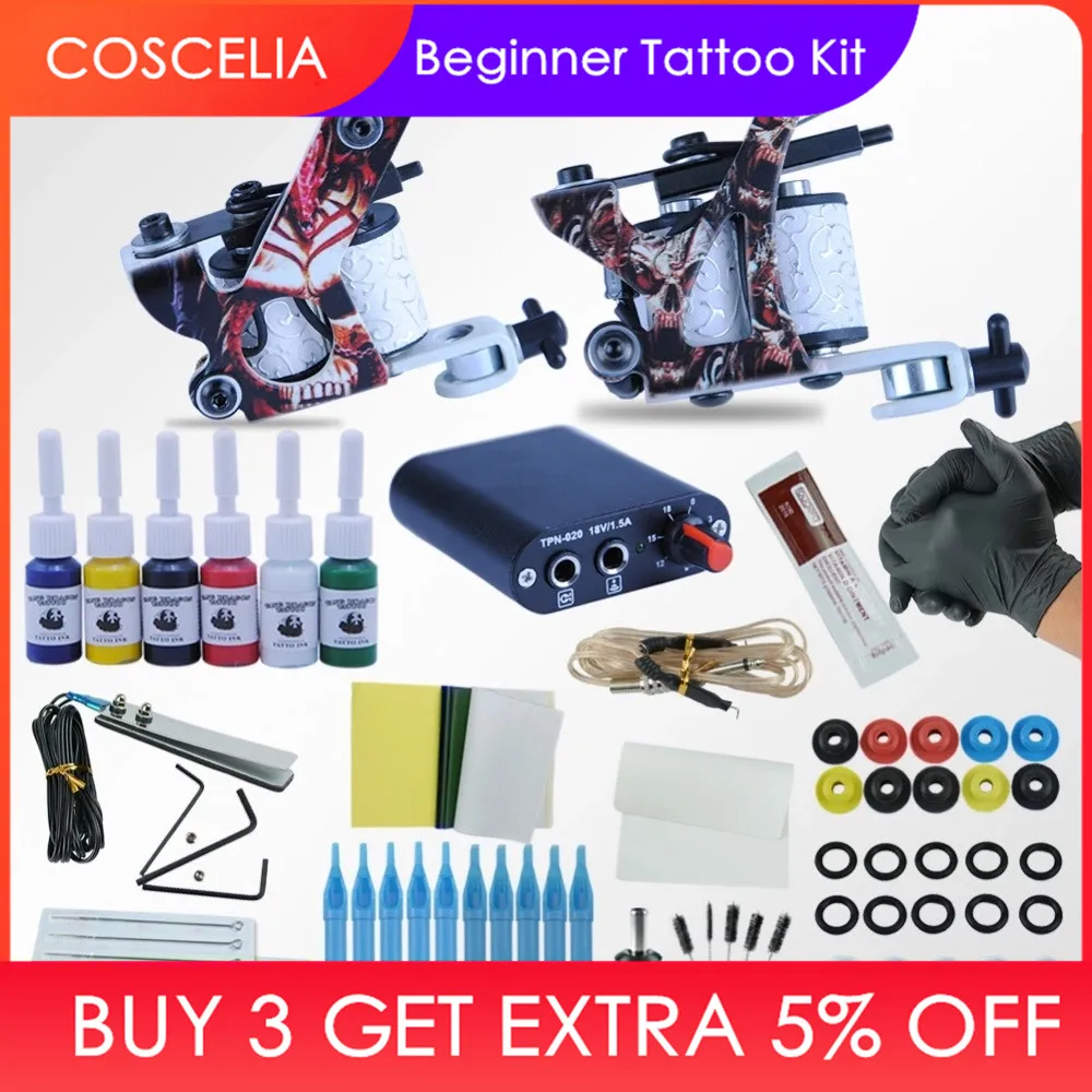 

Tattoo Machines Power Box Set 2 guns Immortal Color Inks Supply Needles Accessories Kits Completed Tattoo Permanent Makeup Kit