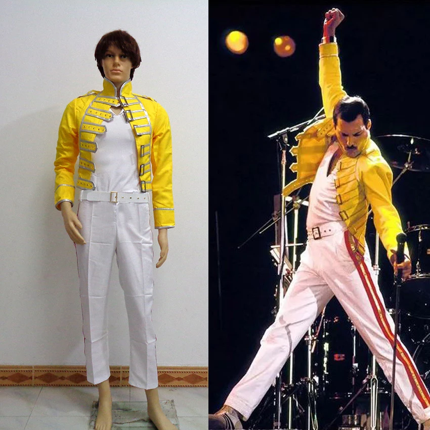 Queen Lead Vocals Freddie Mercury Men Yellow Jacket Coat White Pant Cosplay Costume Halloween Uniform Custom Made Any Size Aliexpress
