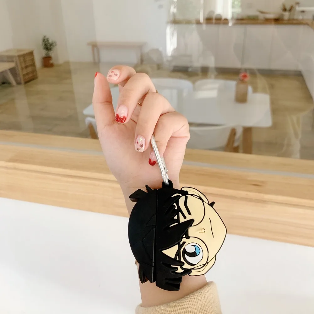 Аниме детектива Конана наушники силиконовый чехол для AirPods 1 2 Bluetooth гарнитура зарядная коробка Наушники Защитная крышка с крючком