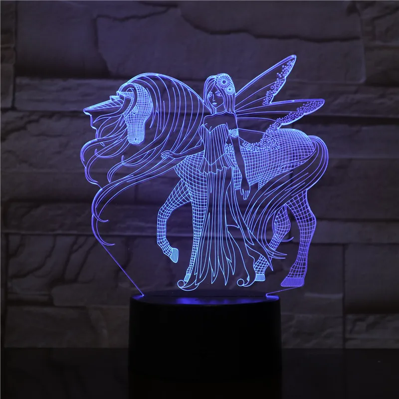 3D лампа в виде лошади, 7 цветов, меняющая форму сказочных крыльев, Usb ночник, светильник в виде единорога, lamparas для девочек, рождественские игрушки 3198