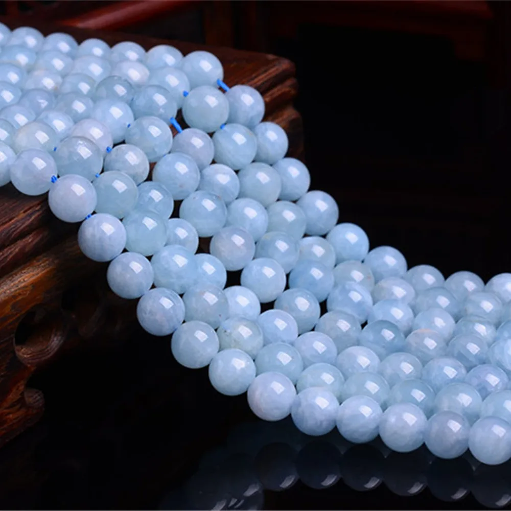 

Grade AA Natural Aquamarine Beads NOT Dyed 6mm 8mm 10mm 12mm Smooth Polished Round 15 Inch Strand HL02