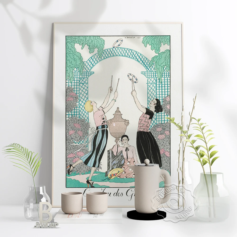 

George Barbier Three Goddesses Exhibition Museum Poster, Game Of Graces Canvas Painting, French Fashion Illustrator Home Decor