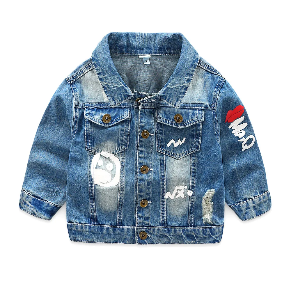 denim blue LOOZYKIT/джинсовые куртки для мальчиков; Осенняя Повседневная модная верхняя одежда с длинными рукавами и рисунком для мальчиков; пальто; детская джинсовая одежда - Цвет: denim blue