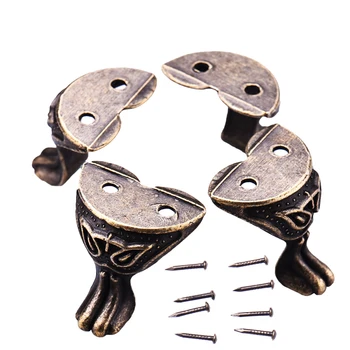 

4Pcs Furniture Leg Protector Antique Alloy Jewelry Wine Box Wood Case Decorative Feet Leg Corner Protect Angle For Furniture