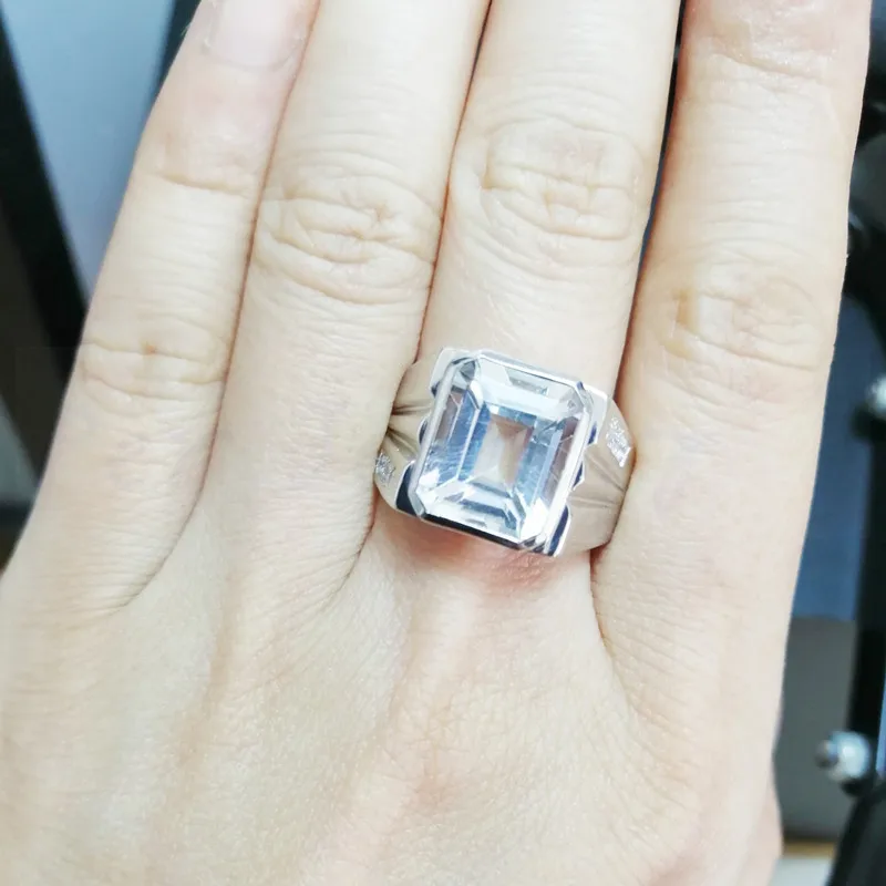 Мужское кольцо с натуральным белым топазом, кольцо,, серебро 925 пробы, 8ct, драгоценный камень, хорошее ювелирное изделие# C910101