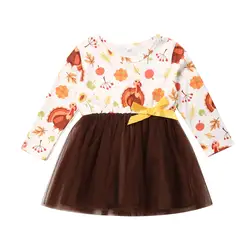 От 1 до 5 лет Платья на День Благодарения для маленьких девочек праздничное платье-пачка с длинными рукавами и цветочным рисунком осенняя