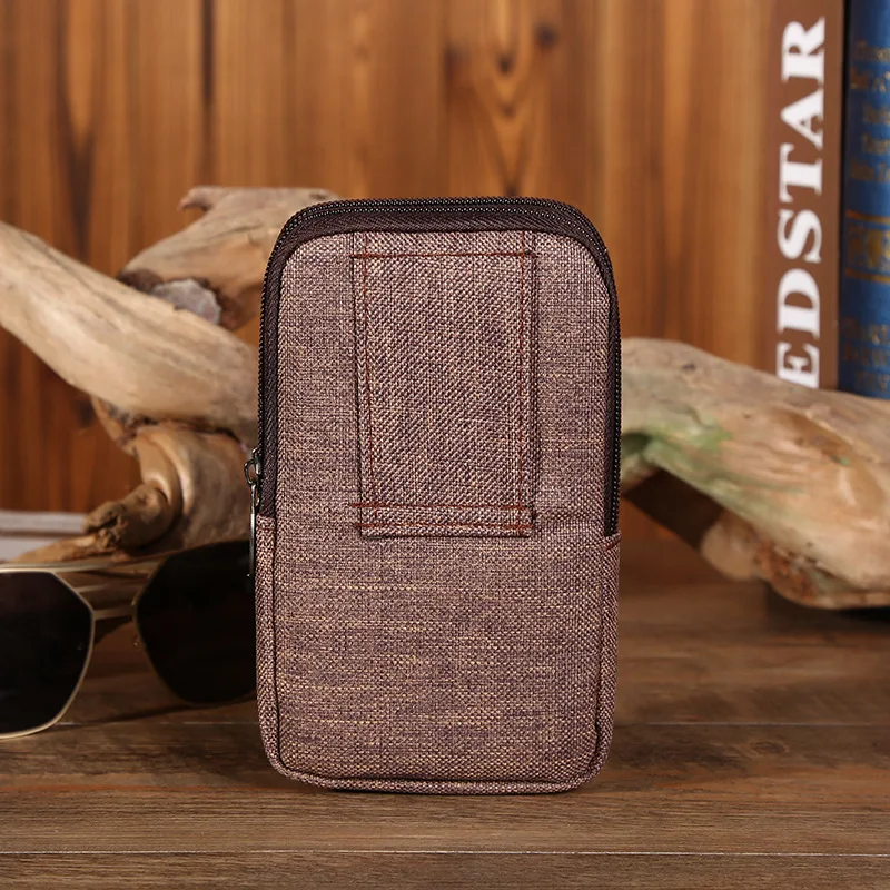 

Wear Leather Belt Men Wallet Canvas Multi-functional Men Phone Coin Purse Portable Wallet