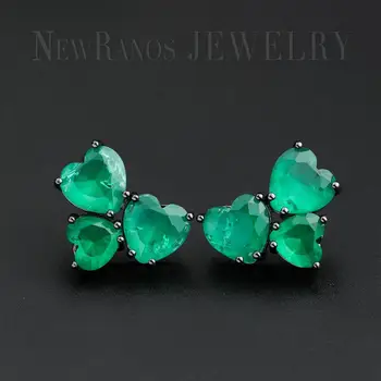 

Newranos Loving Heart Stud Earrings Green Crashed Fusion Stone Earrings Natural Pedra Brincos for Female Lady Jewlery EFX002502