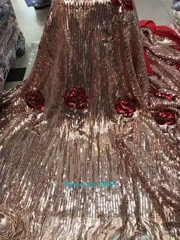 

2019 Nigeria Latest Design Lace Fabric 5 Yards/pcs High Quality African Lace With Color Sequins For Party Dress 07