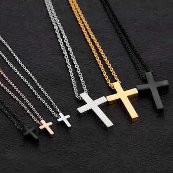 

Fashion Stainless Steel Cross Pendant Necklace For Women Men Silver/Rose Gold/Black Chain Prayer Choker Jewelry Drop Shipping