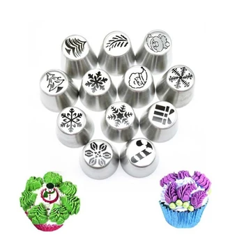 

12 Pieces Stainless Steel Christmas Pastry Icing Piping Nozzle Set,Great Baking Gift