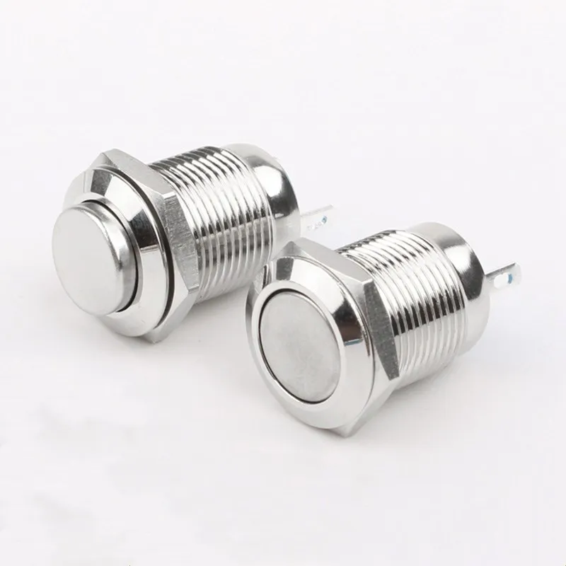 12mm 2Pin Metal Button Switch Latching/Momentary Waterproof and Flame Retardant High/Flat Round Nickel Plated Brass 1Pcs light switch wifi