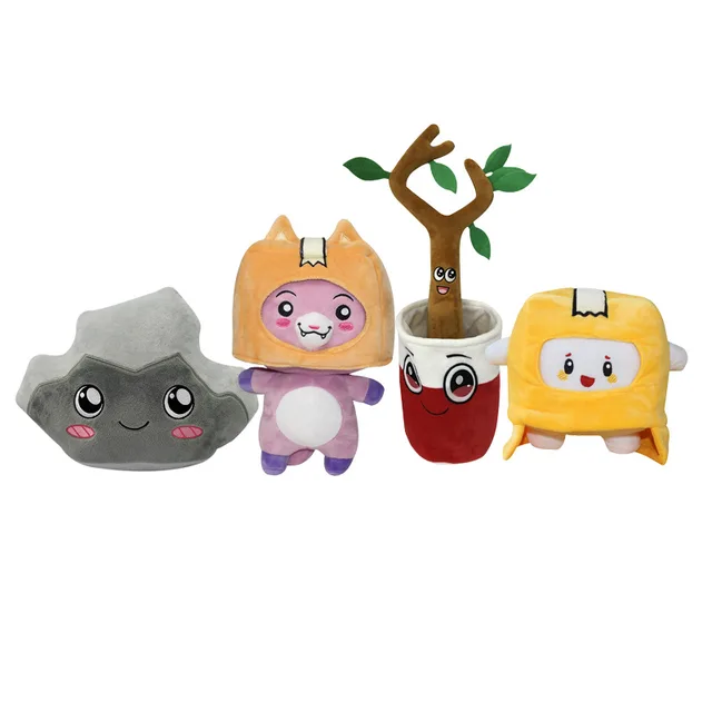 4pcs/lot Lankybox Plushies Set Cartoon Boxy Rocky Foxy Sticky Plush Toy Stuffed Figures Removable Cap Turn into A Doll Kids Gift