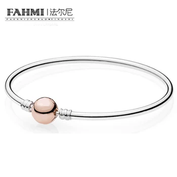 

FAHMI Genuine 100% 925 Sterling Silver Rose gold classic buckle Bracelet Fit DIY Bangle Charms Beads Original Gift Jewelry 8039