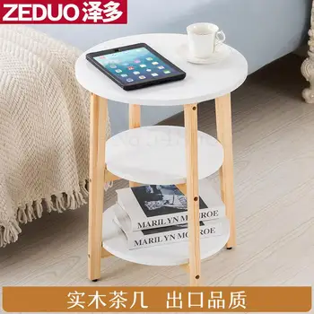 

Solid Wood Small Round Table Nordic White Small Coffee Table Simple Modern Mini Sofa Side Cabinet Rack Bedside Table