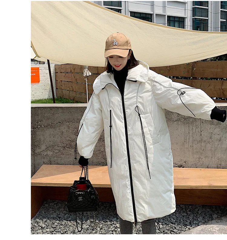 Winter Coat Women Hooded Long Parka Winter Warm Jacket Coats Female Black White Slim Casual Overcoat Outewear Ladies Clothing