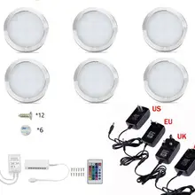 2/3/4/6/8 шт. светодиодная подсветка под шкаф Точечный светильник комплект РЧ пульт дистанционного управления Управление диммируемая цветная(RGB) Cabint лампа для Кухня Счетчик полка светильник s