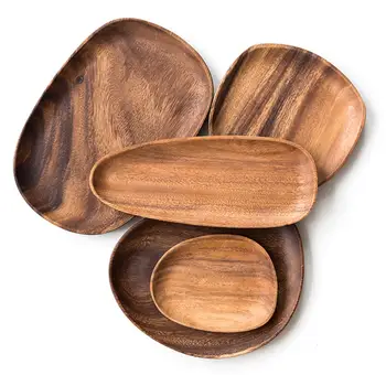 

Wooden Round Tea Tray Pastry Serving Plate Rectangle Snacks Food Dish Dried Fruit Storage Tray Tableware Kitchen Table Decor