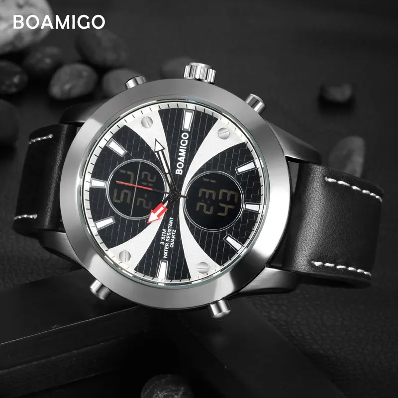 Мужские спортивные часы марки BOAMIGO модные повседневные светодиодные Кварцевые