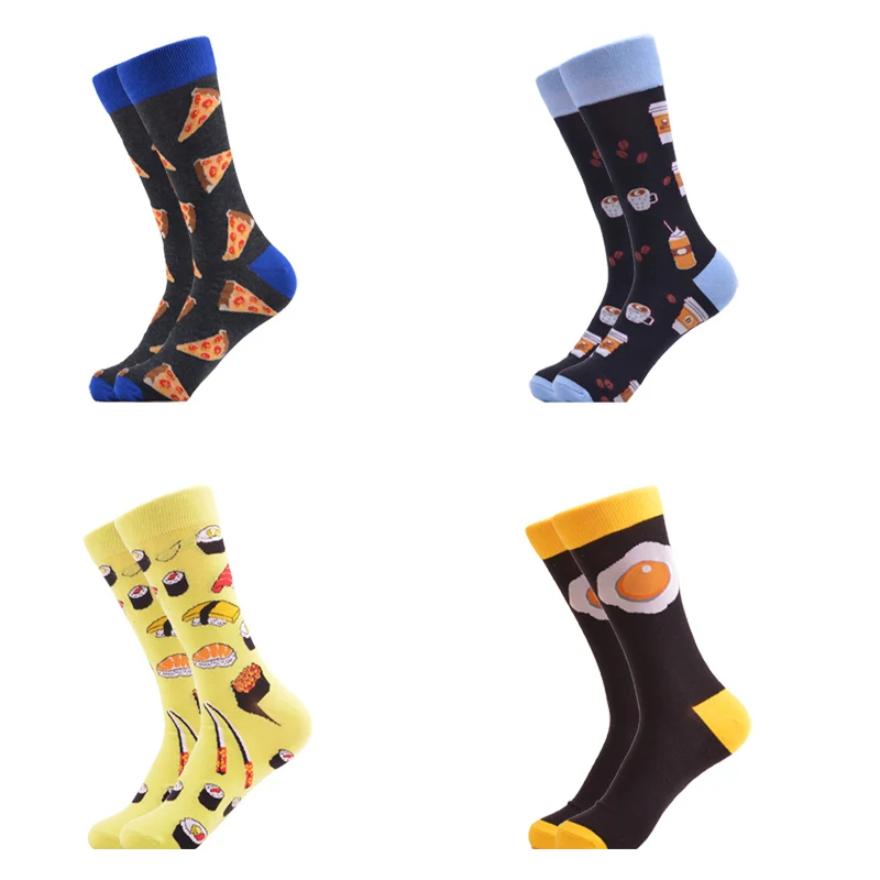 SANZETTI 4 Pairs/Lot Men's Casual Combed Cotton Happy Crew Socks Pizza Funny Fashion Animal Wedding Gifts Geometric Dress Socks - Цвет: 06587