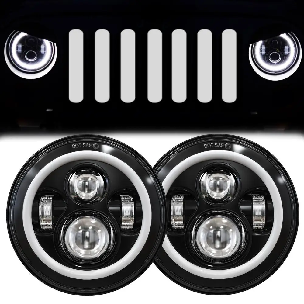 

2Psc 7 Inch LED Headlight H4 Hi-Lo With Halo Angel Eyes For Lada 4x4 urban Niva vehicle