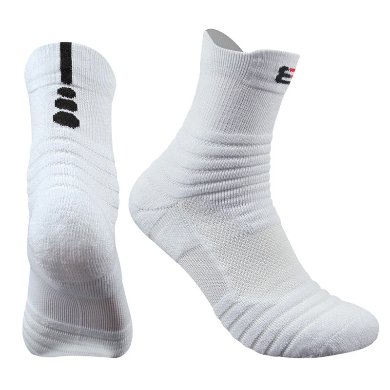 Professional Sport Socks Thick Compression Basketball Sock Outdoor Ski Mountain Hiking Fitness Tubing Sweat Towel Men Socks - Color: B white