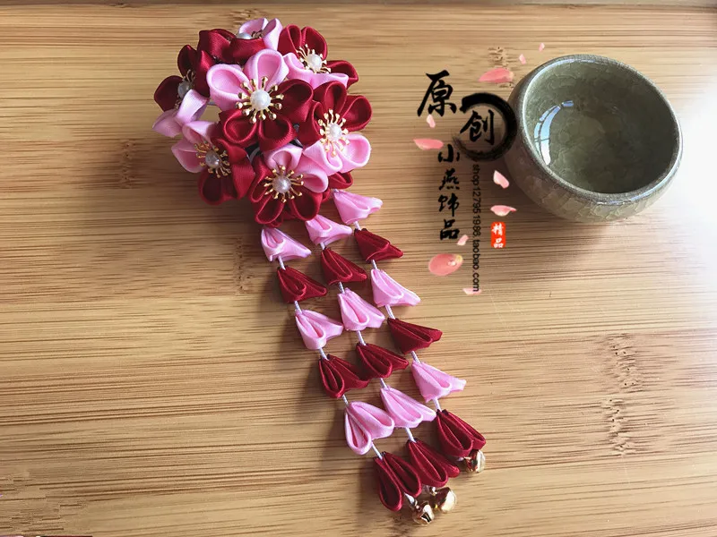 Японская винтажная розовая заколка для волос с кисточкой SAKURA шпилька аксессуары для кимоно hanfu geisha аксессуары firkete/Horquilla - Цвет: A